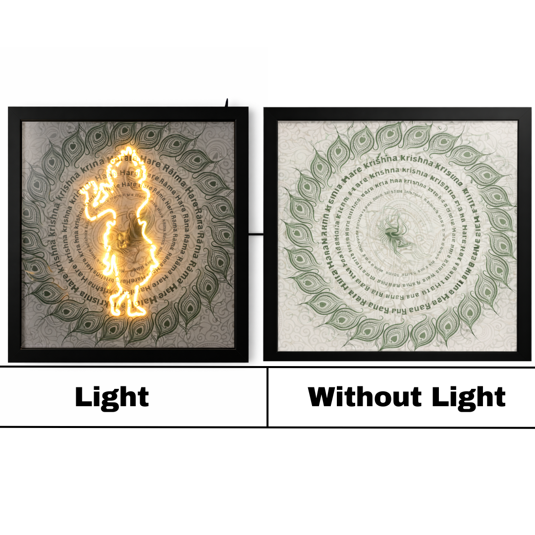 Hare Krishna Mandala – Glowing Maha Mantra & Hidden Flute Player LED Art