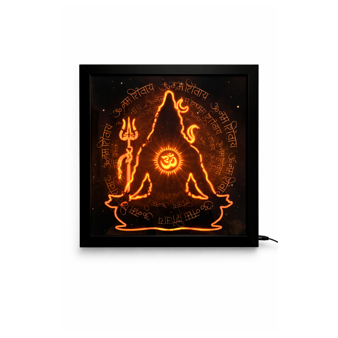 Cosmic Shiva Manifestation – Glowing Om & Mantra LED Wall Art