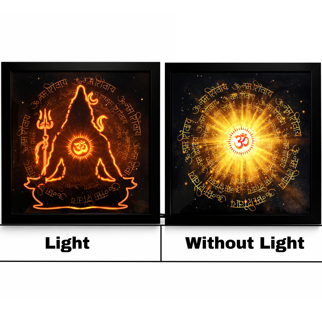 Cosmic Shiva Manifestation – Glowing Om & Mantra LED Wall Art