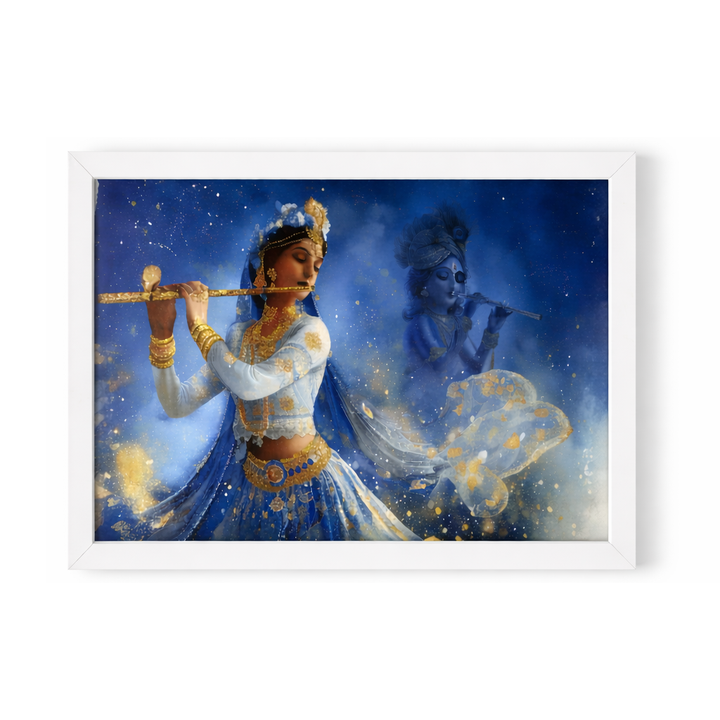 Divine Krishna LED Wall Art – Backlit Flute Player & Glowing Sanskrit Mantra Frame
