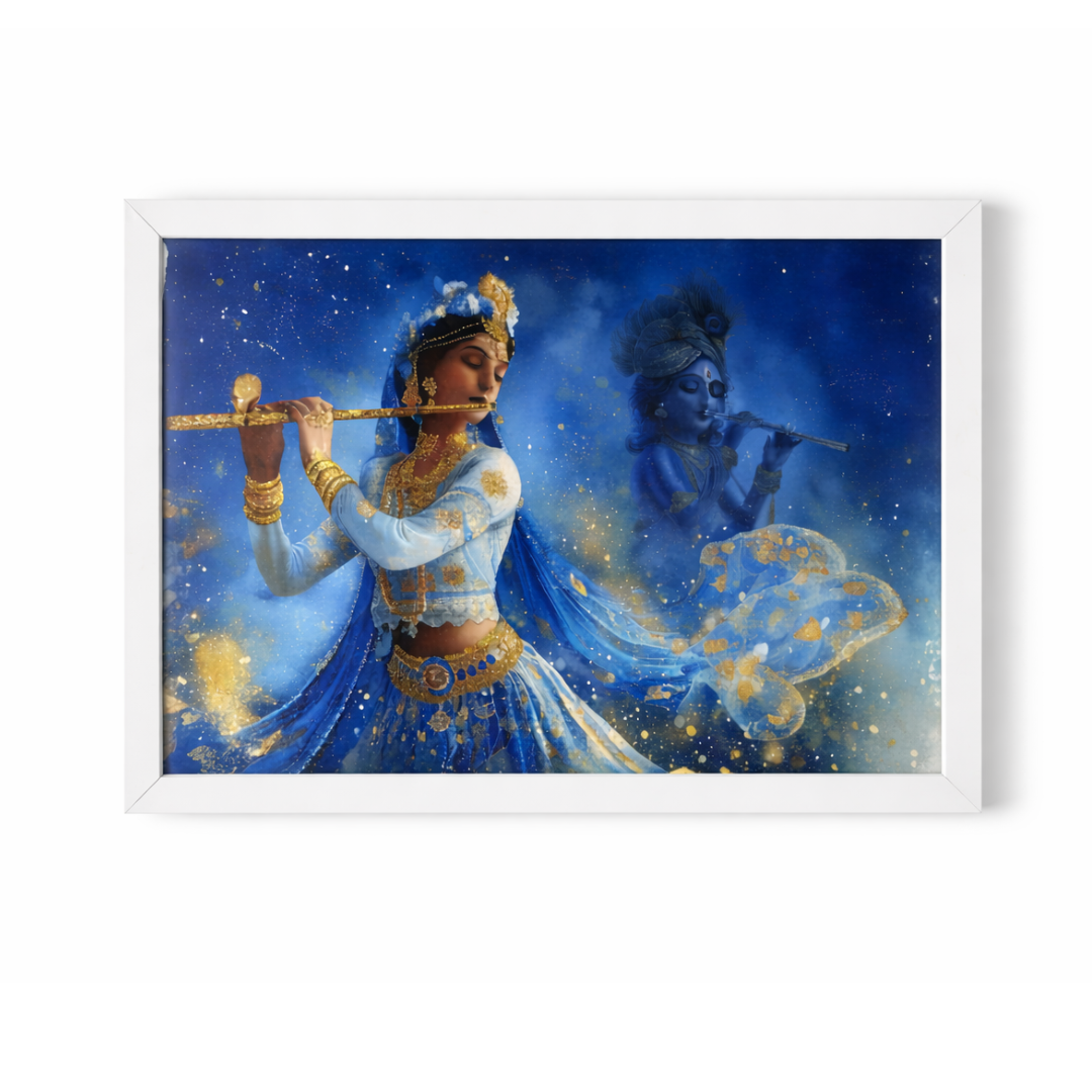 Divine Krishna LED Wall Art – Backlit Flute Player & Glowing Sanskrit Mantra Frame