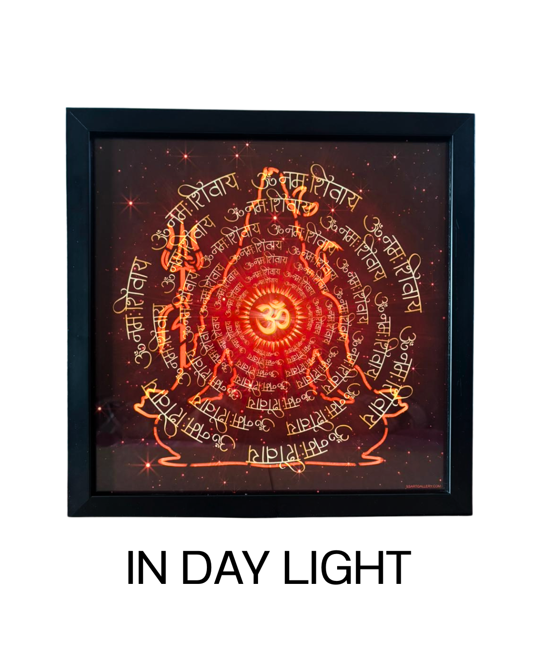 Lord Shiva LED Wall Frame with Om Symbol, Golden Light, Black Frame,33 * 33 cm Spiritual Home Decor for Pooja Room, Meditation Area