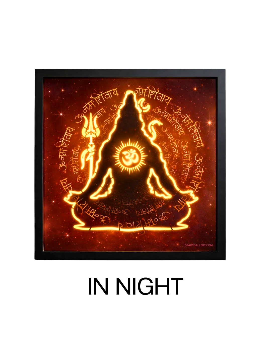 SS ART Gallery LED Shiva Wall Frame Glowing Om Design Home Temple Decor Wooden Frame Religious Occasion