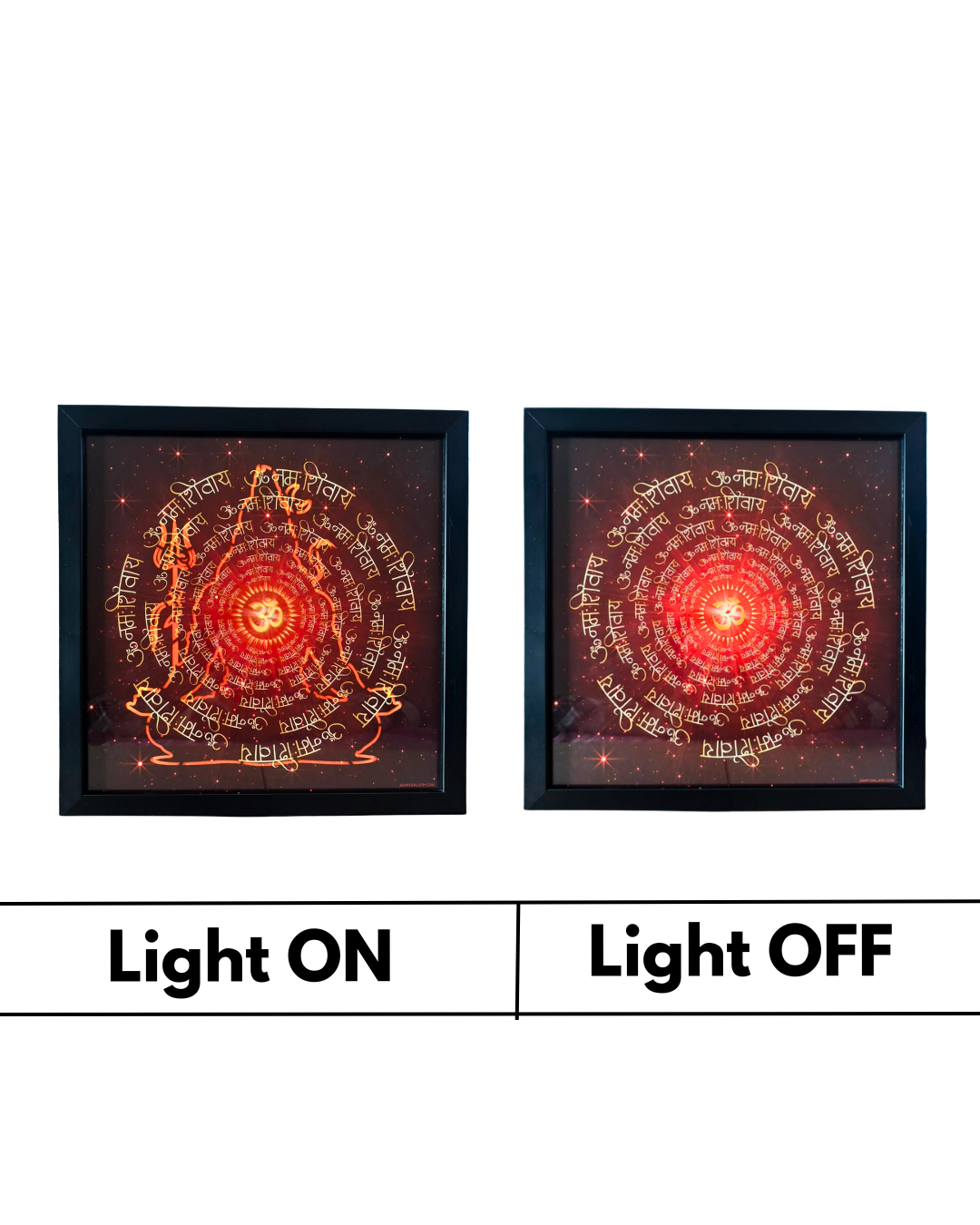 Lord Shiva LED Wall Frame with Om Symbol, Golden Light, Black Frame,33 * 33 cm Spiritual Home Decor for Pooja Room, Meditation Area
