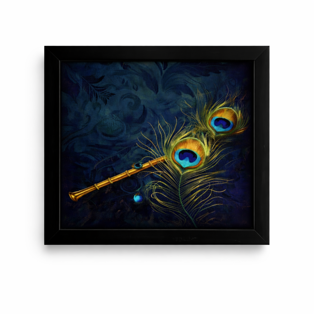 Mystical Krishna Silhouette – Hidden Glow LED Wall Art with Peacock Feathers