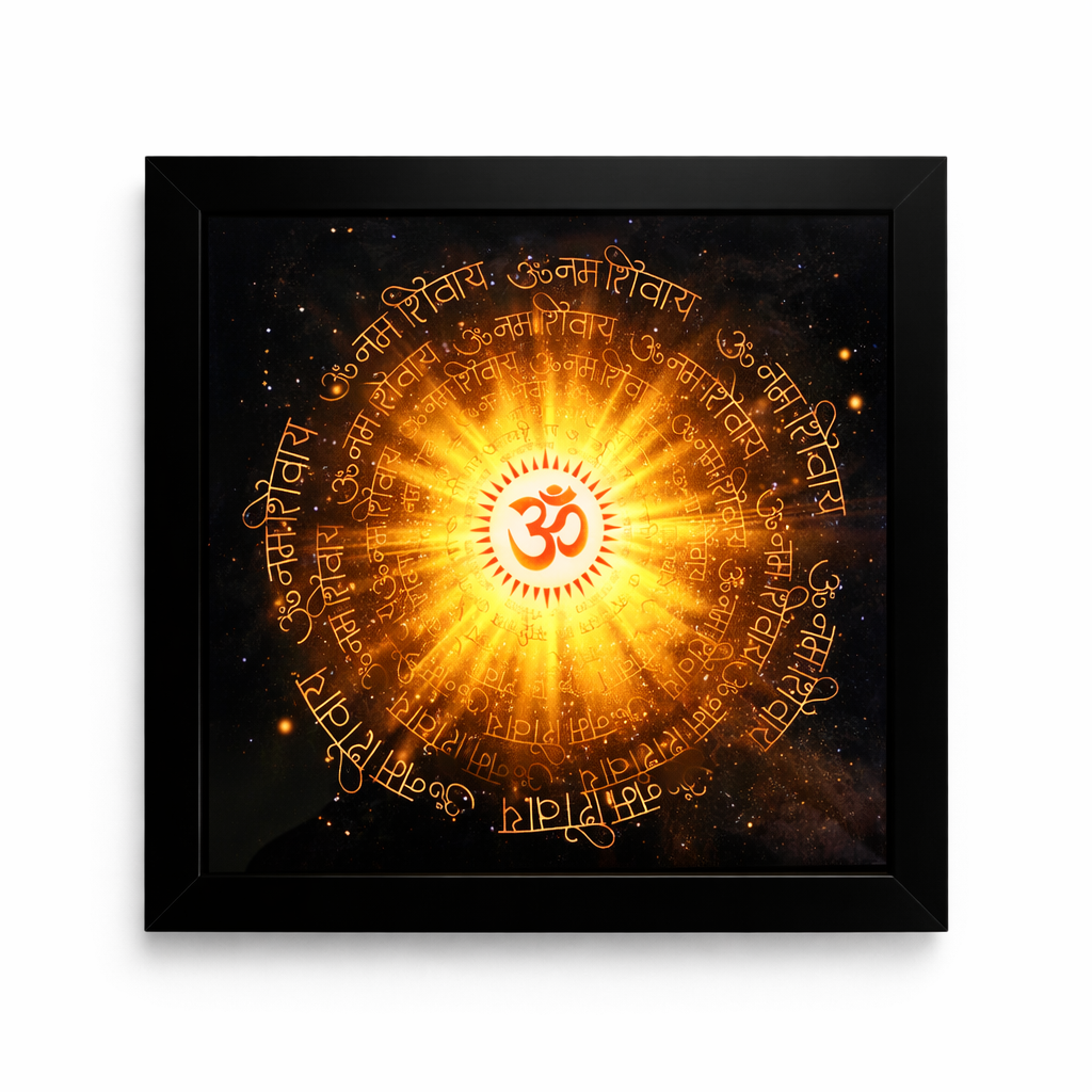 Cosmic Shiva Manifestation – Glowing Om & Mantra LED Wall Art