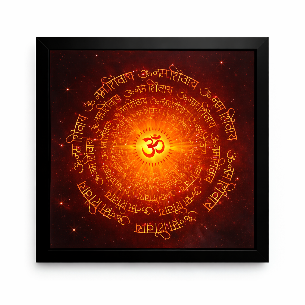 Radiant Shiva Mantra Mandala – Warm Orange LED Wall Art with Hidden Deity Silhouette