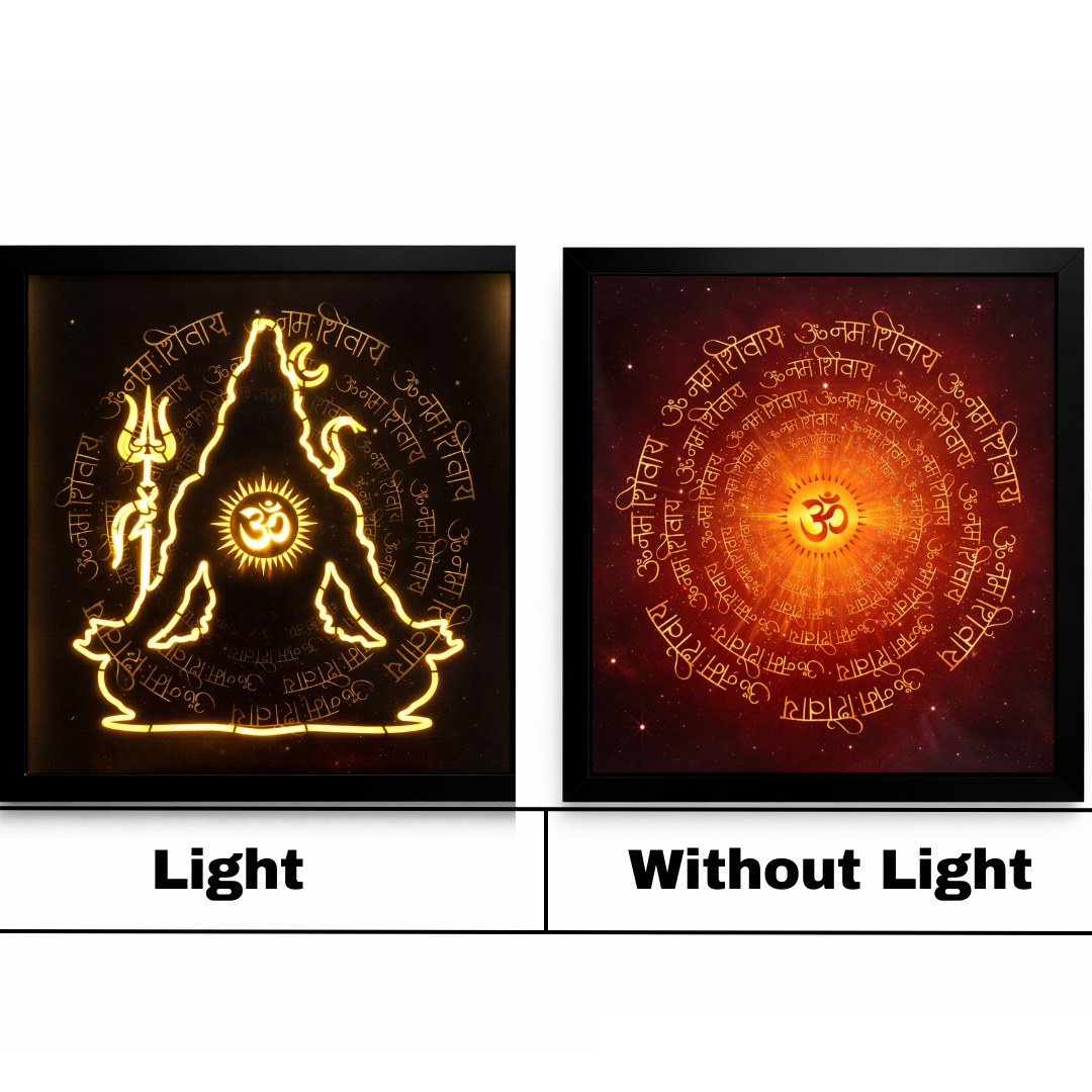 Radiant Shiva Mantra Mandala – Warm Orange LED Wall Art with Hidden Deity Silhouette