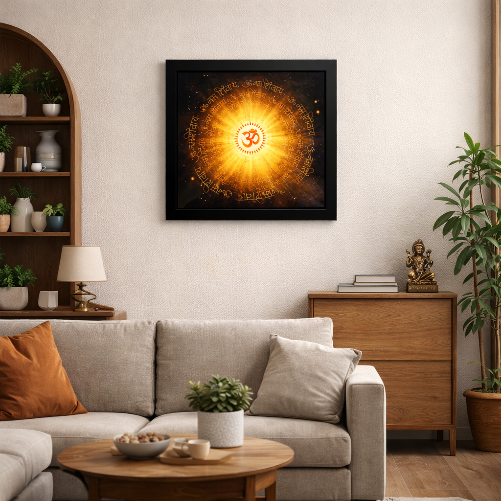 Cosmic Shiva Manifestation – Glowing Om & Mantra LED Wall Art