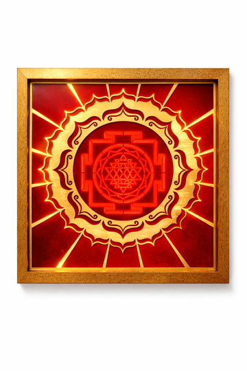 Radiant Red Sri Yantra Wall Art – Sacred Geometry Gold Framed Canvas